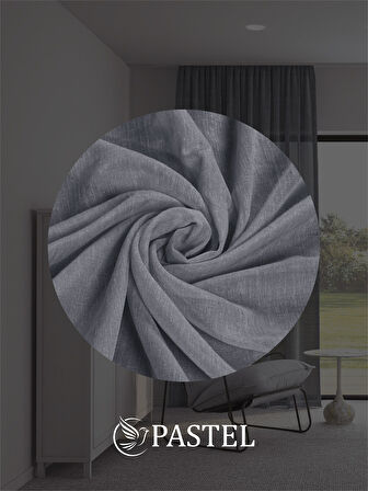 Pastel Amtrasit Rengi Keten Görünümlü Ekstraforlu Tül Perde Ütü Istemez