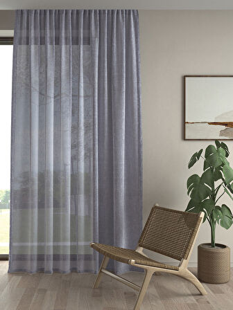 Demor Home Keten Görünümlü Ekstrafor Büzgülü Gri Yüksek Kalite Tül Perde