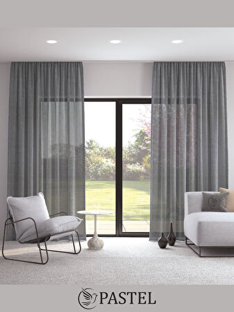 Pastel Gri Renk Keten Görünümlü Ekstraforlu Tül Perde Ütü Istemez