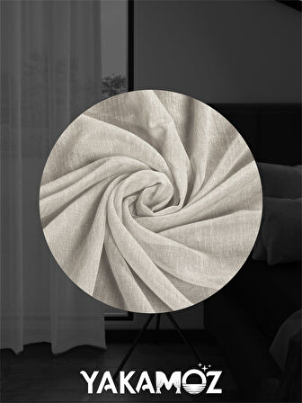 Yakamoz Bej Keten Görünümlü Ekstraforlu Tül Perde Linen Touch Serisi