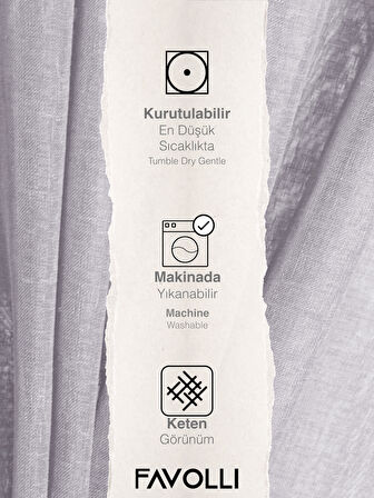 FAVOLLİ Kırık Beyaz Keten Görünümlü Pileli Tül Perde Ütü Istemez