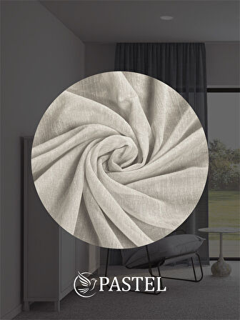 Pastel Bej Renk Keten Görünümlü Ekstraforlu Tül Perde Ütü Istemez