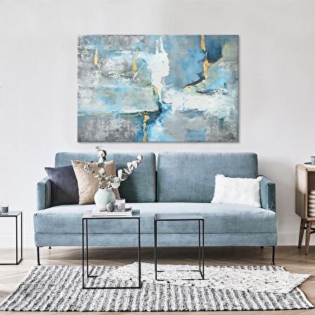 TABLOLIFE Soyut Karışık Mavi - Yağlı Boya Dokulu Tablo 90X120,Çerçeve;Çerçevesiz