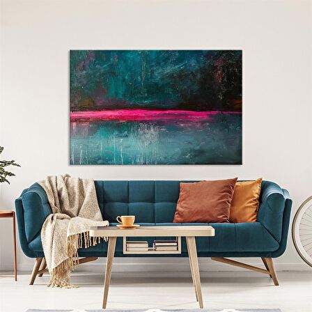 TABLOLIFE Soyut Ufuk Çizgisi - Yağlı Boya Dokulu Tablo 75X100,Çerçeve;Siyah