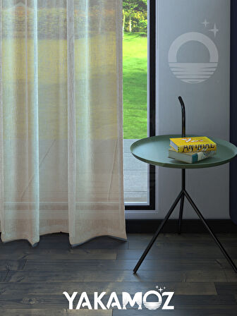 Yakamoz Bej Keten Görünümlü Ekstraforlu Tül Perde Linen Touch Serisi