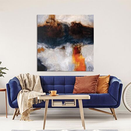 TABLOLIFE Soyut Koyu - Yağlı Boya Dokulu Tablo 80X80,Çerçeve;Siyah