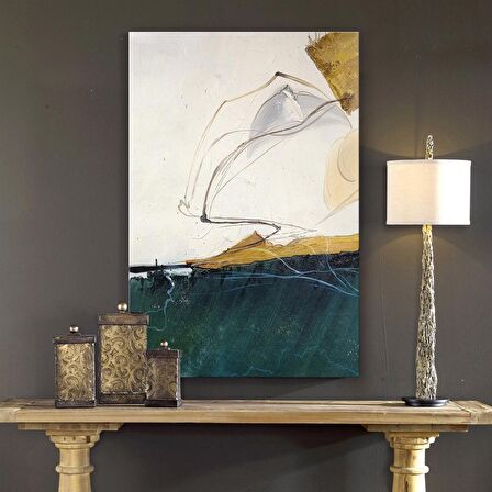 TABLOLIFE Soyut Mavi & Beyaz - Yağlı Boya Dokulu Tablo 90X120,Çerçeve;Siyah