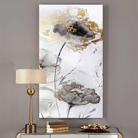 TABLOLIFE Soyut İki Çiçek - Yağlı Boya Dokulu Tablo 75X100,Çerçeve;Gümüş