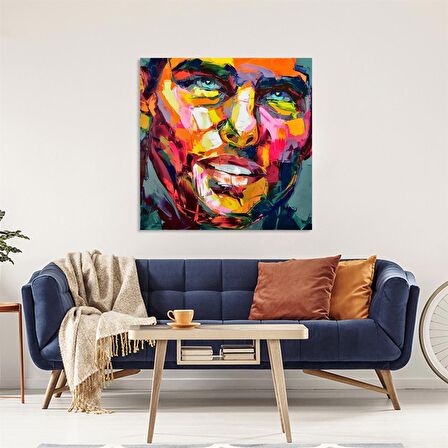 TABLOLIFE Renkli Erkek Silüeti - Yağlı Boya Dokulu Tablo 80X80,Çerçeve;Siyah
