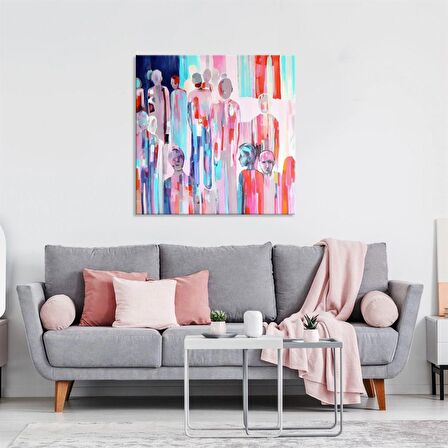 TABLOLIFE Soyut İnsanlar - Yağlı Boya Dokulu Tablo 120X120,Çerçeve;Siyah