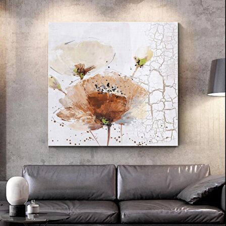 TABLOLIFE Beyaz Gelincik Çiçeği - Yağlı Boya Dokulu Tablo 100X100,Çerçeve;Çerçevesiz