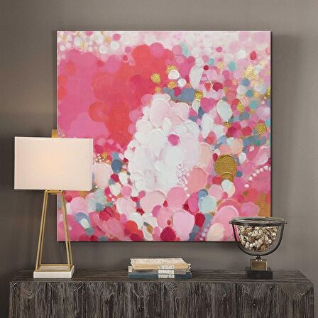TABLOLIFE Pembe Baloncuklar - Yağlı Boya Dokulu Tablo 80X80,Çerçeve;Siyah