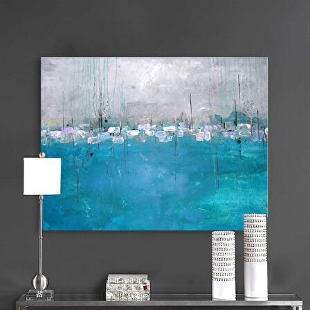 TABLOLIFE Soyut Mavi - Yağlı Boya Dokulu Tablo 80X80,Çerçeve;Siyah