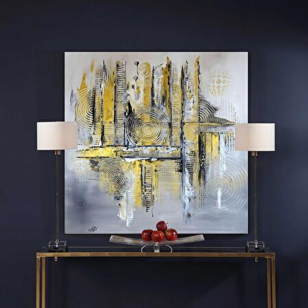 TABLOLIFE Suyun Altındaki Şehir - Yağlı Boya Dokulu Tablo 80X80,Çerçeve;Gümüş