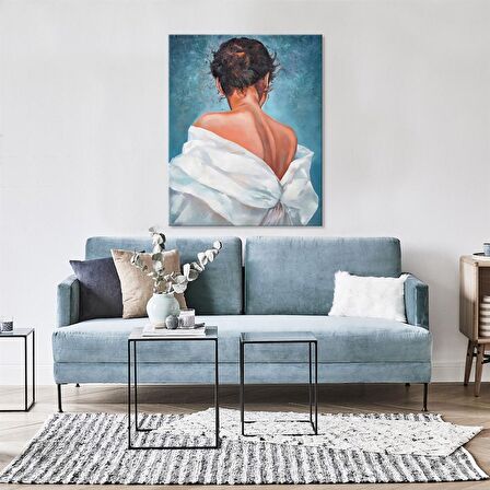 TABLOLIFE Sırtı Dönük Kadın - Yağlı Boya Dokulu Tablo 60X90,Çerçeve;Siyah