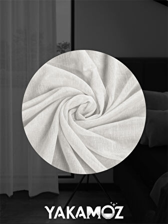 Yakamoz Ekru Renk Keten Görünümlü Ekstraforlu Tül Perde Linen Touch Serisi