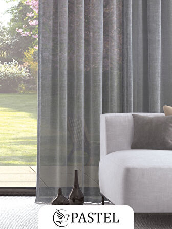 Pastel Gri Renk Keten Görünümlü Ekstraforlu Tül Perde Ütü Istemez