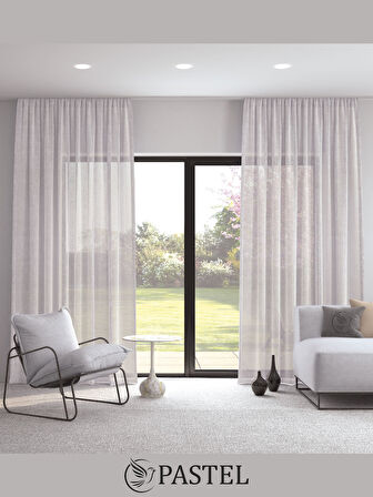 Pastel Beyaz Renk Keten Görünümlü Ekstraforlu Tül Perde Ütü Istemez