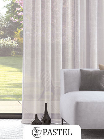 Pastel Beyaz Renk Keten Görünümlü Ekstraforlu Tül Perde Ütü Istemez