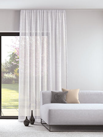 Pastel Optik Beyaz Rengi Keten Görünümlü Ekstraforlu Tül Perde Ütü Istemez