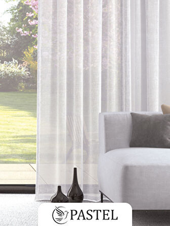 Pastel Optik Beyaz Rengi Keten Görünümlü Ekstraforlu Tül Perde Ütü Istemez