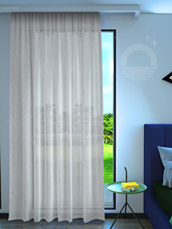 Yakamoz Beyaz  Keten Görünümlü Ekstraforlu Tül Perde Linen Touch Serisi