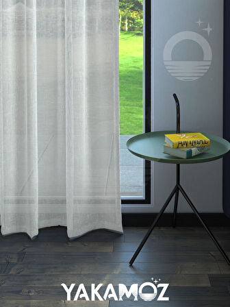 Yakamoz Beyaz  Keten Görünümlü Ekstraforlu Tül Perde Linen Touch Serisi