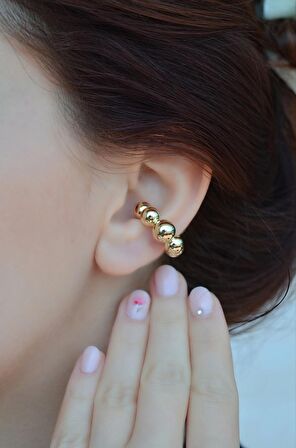 Bombeli Topçuklu Earcuff Gold Renk Balon Topçuklu Delik Gerektirmeyen Kıkırdak Küpesi