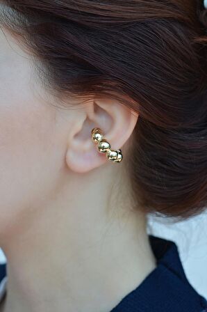 Bombeli Topçuklu Earcuff Gold Renk Balon Topçuklu Delik Gerektirmeyen Kıkırdak Küpesi