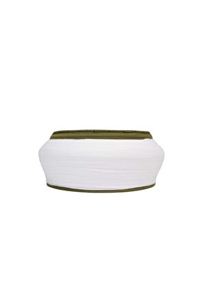 Talebe Sarığı-Beyaz Kumaş-Yeşil Takke-Yuvarlak Sarım-Kuş Gözlü-5 metre