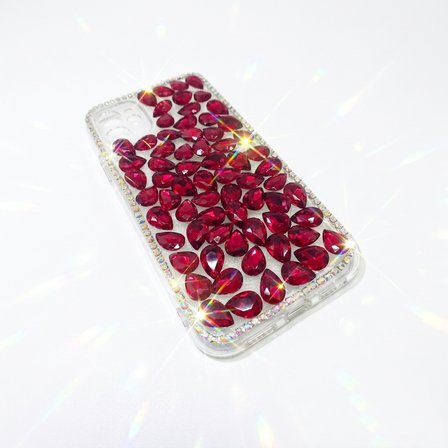 iPhone 11 Uyumlu Damla Taşlı Şeffaf Telefon Kılıfı Kırmızı