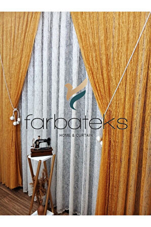 Hardal Sarı Camkırıgı Sağ/Sol İç Tül Takım Tül Fon Perde