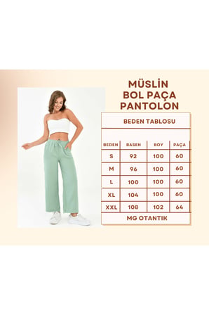 kadın %100 pamuk yazlık müslin salaş bol paça pantolon mg001