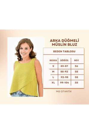 Kadın Müslin Cepken Yelek Bluz %100 Pamuk Arka Düğmeli - Mg001