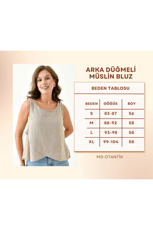 Kadın Müslin Cepken Yelek Bluz %100 Pamuk Arka Düğmeli - Mg001