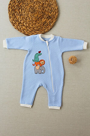 Bal Peteği Erkek Bebek Tulumu Mavi