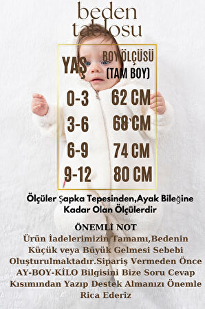 Welsoft Peluş Fermuarlı Kışlık Unisex Kız Erkek Bebek Uyku Tulumu Bebek Tulumu Çocuk Tulumu