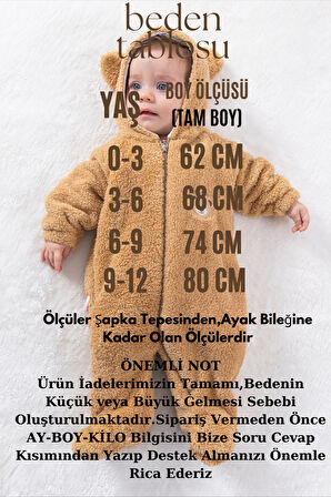 Welsoft Peluş Fermuarlı Kışlık Unisex Kız Erkek Bebek Uyku Tulumu Bebek Tulumu Çocuk Tulumu