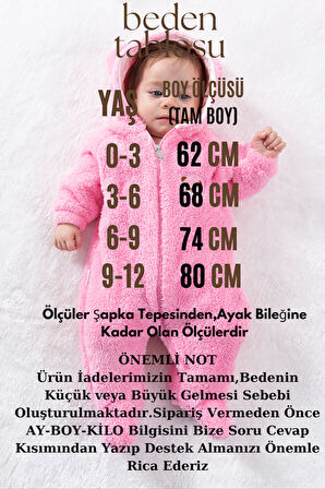 Welsoft Peluş Fermuarlı Kışlık Unisex Kız Erkek Bebek Uyku Tulumu Bebek Tulumu Çocuk Tulumu