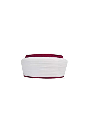 Talebe Sarığı-Beyaz Kumaş-Bordo Takke-Düz Sarım-Kuş Gözlü-5 metre