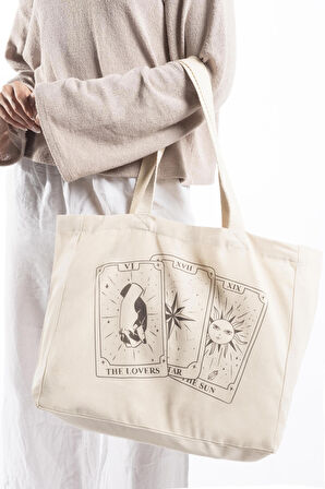 "Tarot Cards" Canvas Tote Bag Omuz ve Plaj Çantası