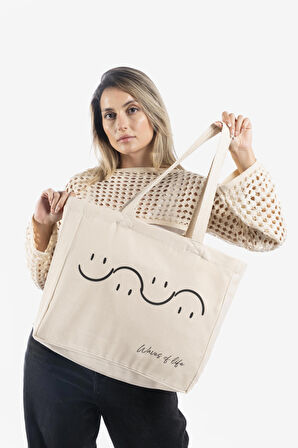 "Waves Of Life" Canvas Tote Bag Omuz ve Plaj Çantası