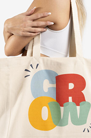 "Grow" Canvas Tote Bag Omuz ve Plaj Çantası