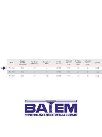 Tek Parça Alüminyum Merdiven 2 Metre 6 Basamaklı (TM.200)