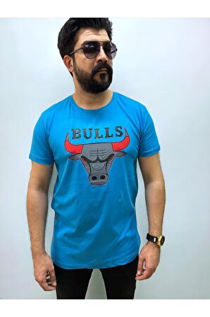 Bisiklet Yaka Erkek Bulls Baskılı  T-shirt