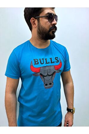 Bisiklet Yaka Erkek Bulls Baskılı  T-shirt