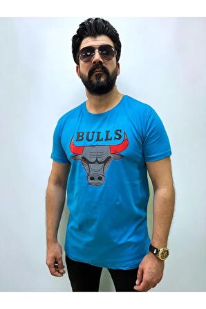 Bisiklet Yaka Erkek Bulls Baskılı  T-shirt