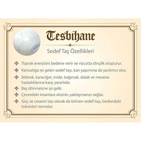 925 Ayar Gümüş Püsküllü Küre Kesim Sedef Doğaltaş Tesbih