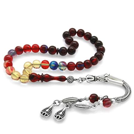 Kararmaz Metal Püsküllü Küre Kesim Bilek Boy Süzme Bonibon Ateş Kehribar Tesbih