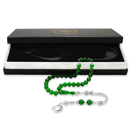 Kararmaz Metal Ayyıldız Püsküllü Küre Kesim Yeşil Ateş Kehribar Tesbih